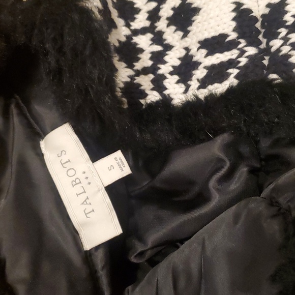 Talbots Nordic outerwear vest faux fur trim black and white small - Picture 5 of 6